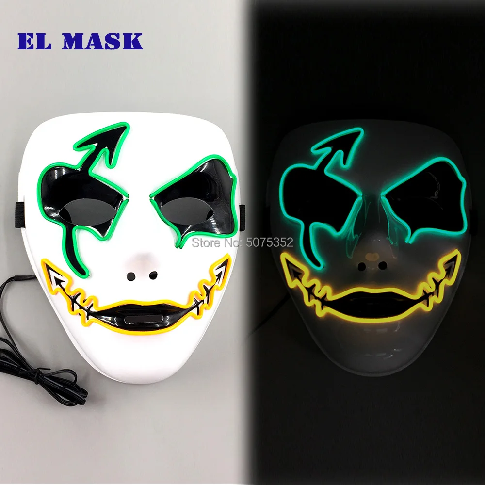 

Halloween Light Up EL Wire Devil Mask Glowing Party Led Rave Mask Scary Full Face Flashing Mask For Dark Hallway