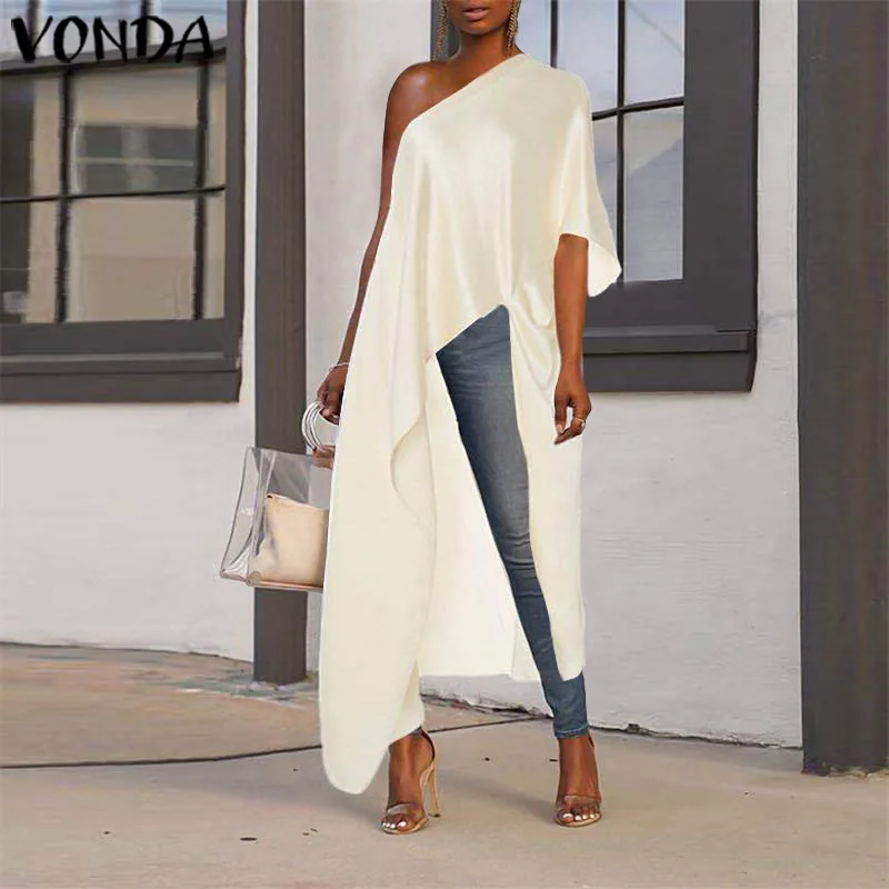 

Asymmetrical Blouse 2021 VONDA Women Long Shirt Sexy Off One Shoulder Party Tops Holiday Tunic Beach Blusas Femininas Oversized