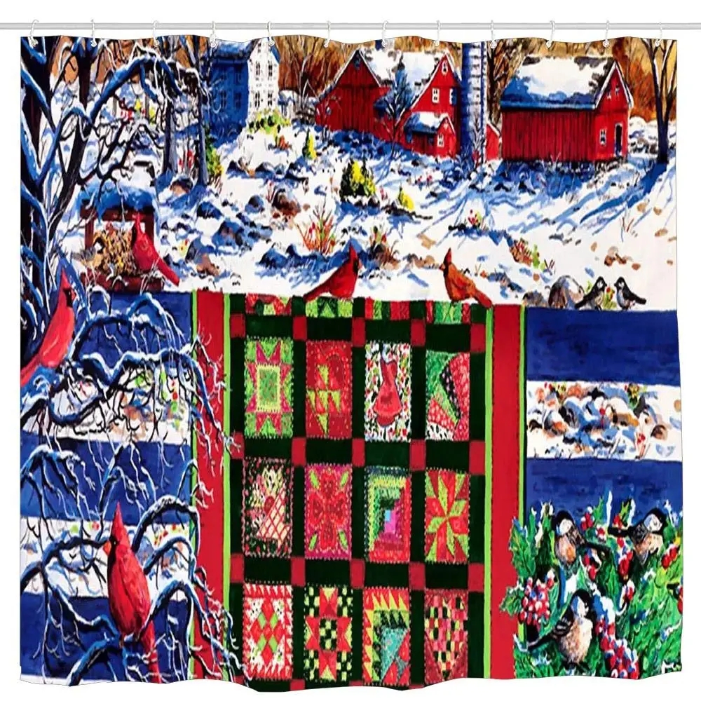 Иллюстрация кардиналы зимнее одеяло и птицы занавеска для душа в ванную комнату