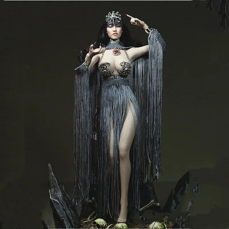 

Phicen Tbleague JIAOUL 1/6 Metal Big Chest Bra&Fringed Skirt Gemstone Shawl Clothing for 12" Action Figure Goddess of the earth