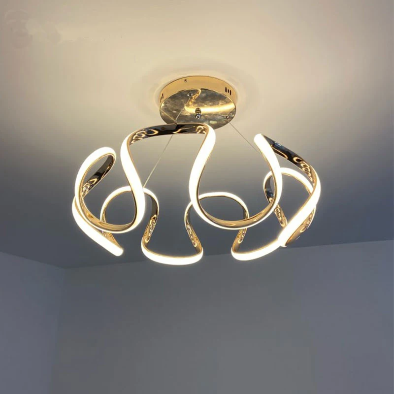 

Gold Gray Chrome Modern Led Chandelier Living Room Dining Room APP Control Hanging Indoor Lights Ceiling Chandelier Lamp decro