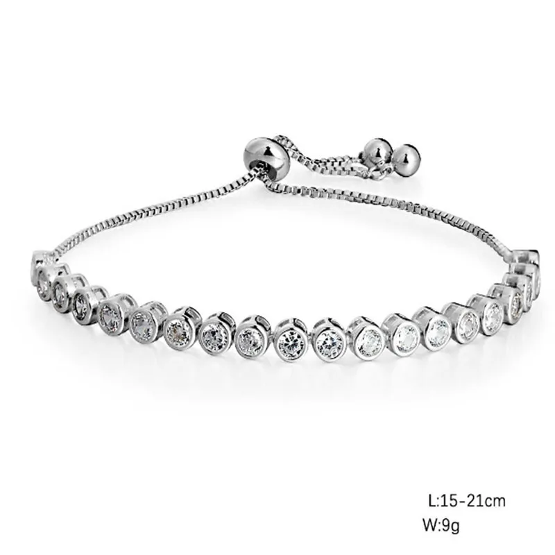 

Crystal Adjustable Chain Link Bracelets Silver Color Women Cubic Zircon Wedding Party Jewelry Valentines Day Gift