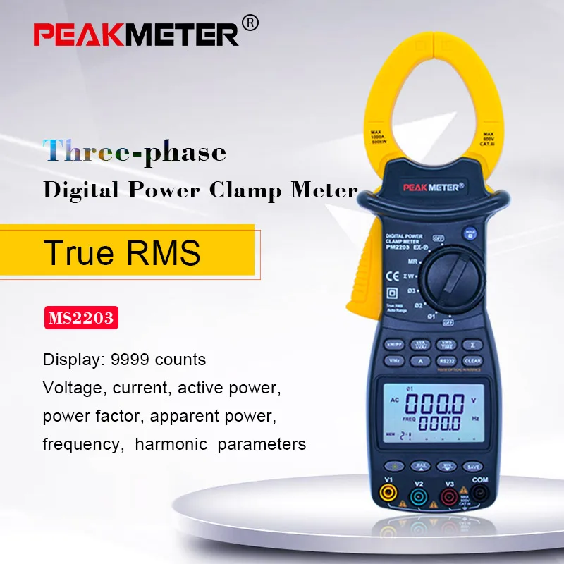 Цифровой MS2203 AC мощность клещи True RMS мультиметр AC/DC Напряжение Ток активный кажущаяся Реактивная мощность частота тестер