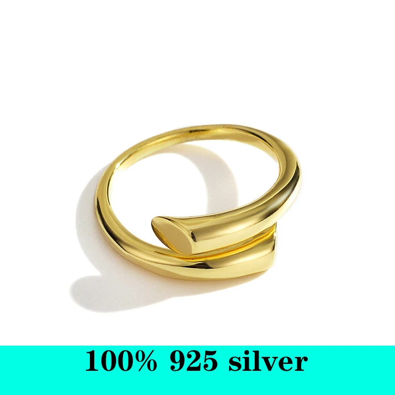 

925 sterling silver 18K gold color minimalist wrong side cross glossy horns can be adjusted for women's party ring gifts