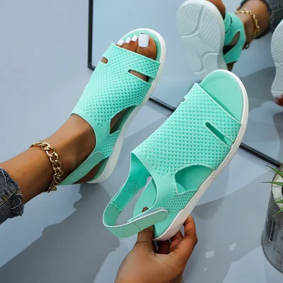 

2021 New Summer Women Sandals Sexy Shoes Crystal Casual Woman Flats Buckle Strap Ladies Fashion Beach Shoe Big size 36-43