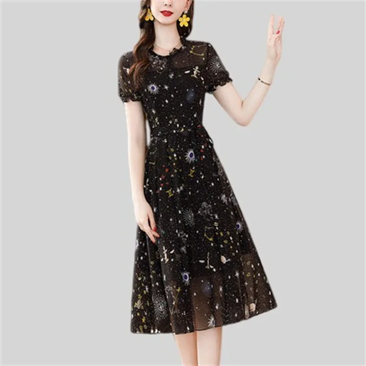 

Women's summer new style celebrity temperament Mulberry Silk Slim dress