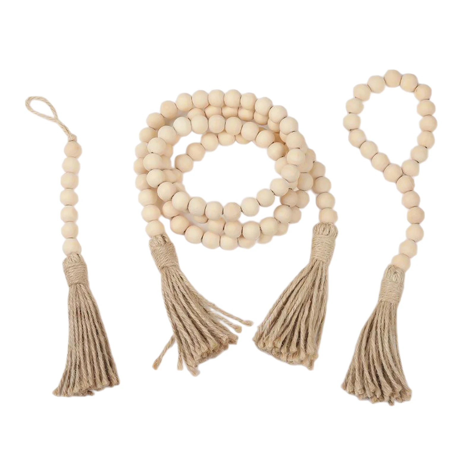 

3pack Natural Wooden Beads String with Tassels Pendant Farmhouse Party Decor