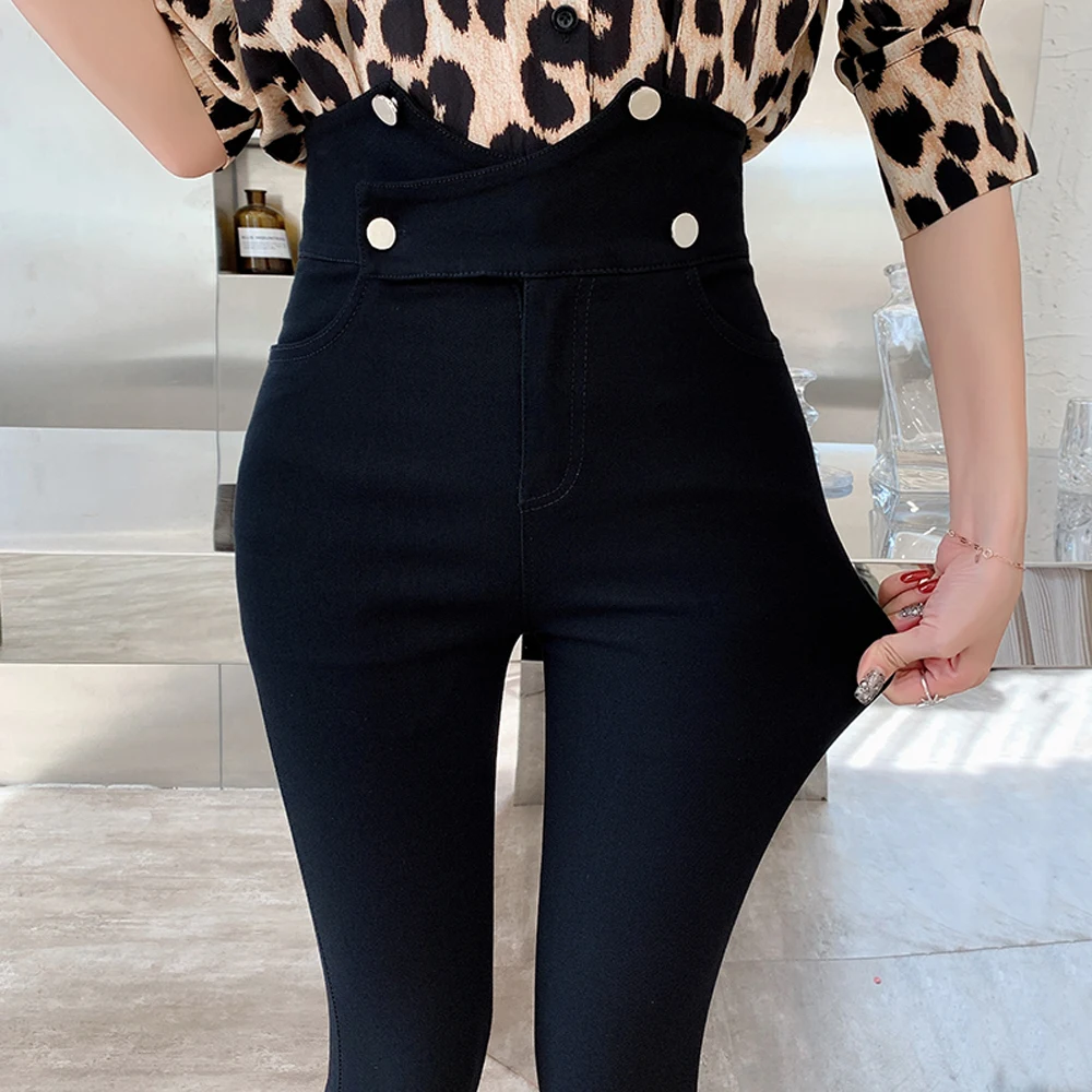 Женские леггинсы с высокой эластичной талией женские брюки корейские черные