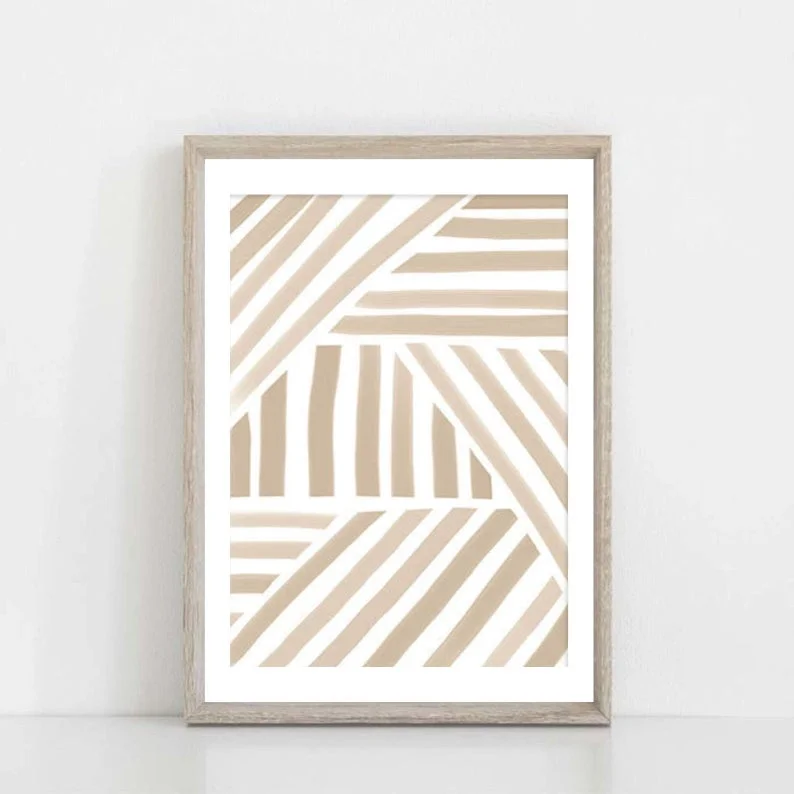 Бежевая нейтральная настенная живопись Минималистичная с печатью