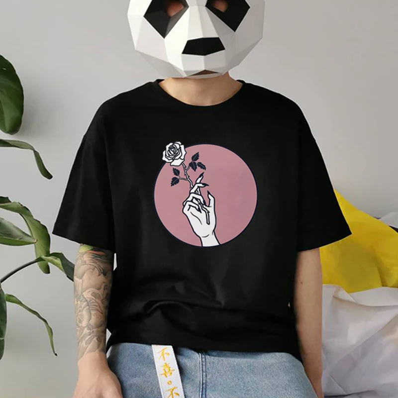 Роза с принтом граффити Повседневное Harajuk женские футболки наслаждаться Тишина
