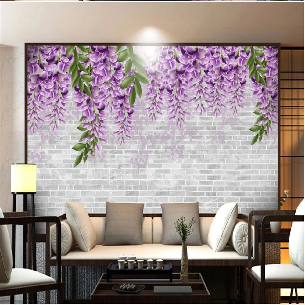 

Modern minimalist purple flower wallpapers background wall minimalist mural chinese style wall