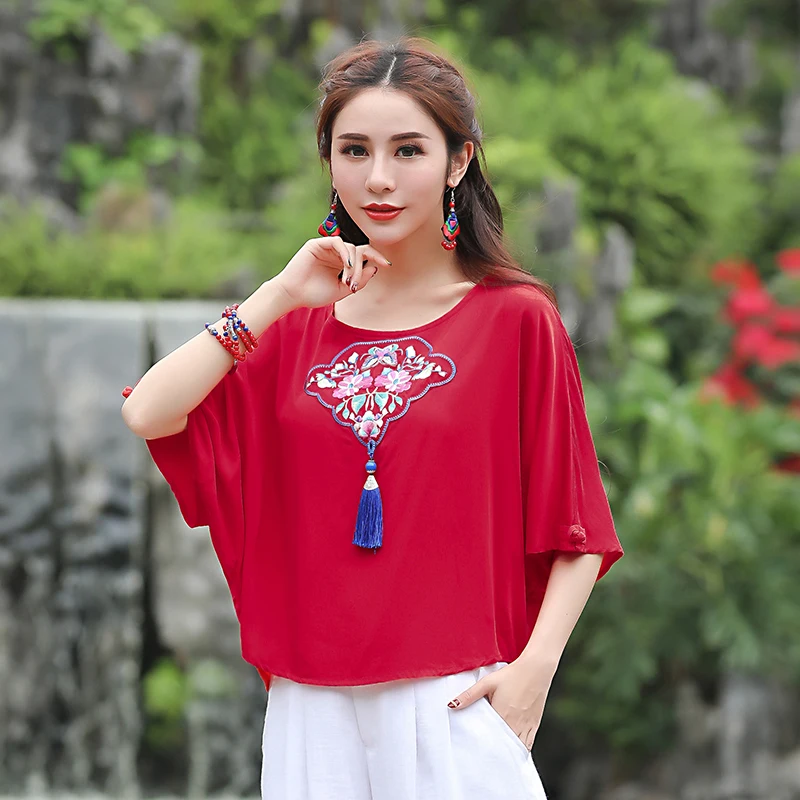 Женская Свободная блузка KYQIAO летняя в мексиканском стиле с рукавом летучая мышь