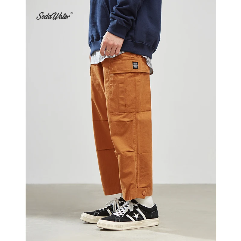 Мужские свободные брюки карго SODAWATER однотонные повседневные хлопковые уличные с
