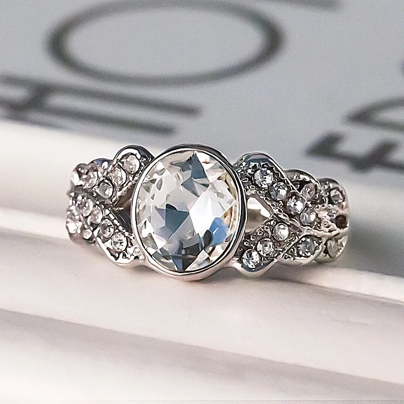 Винтажное женское черное/белое кольцо с камнем набор кристаллом цирконием