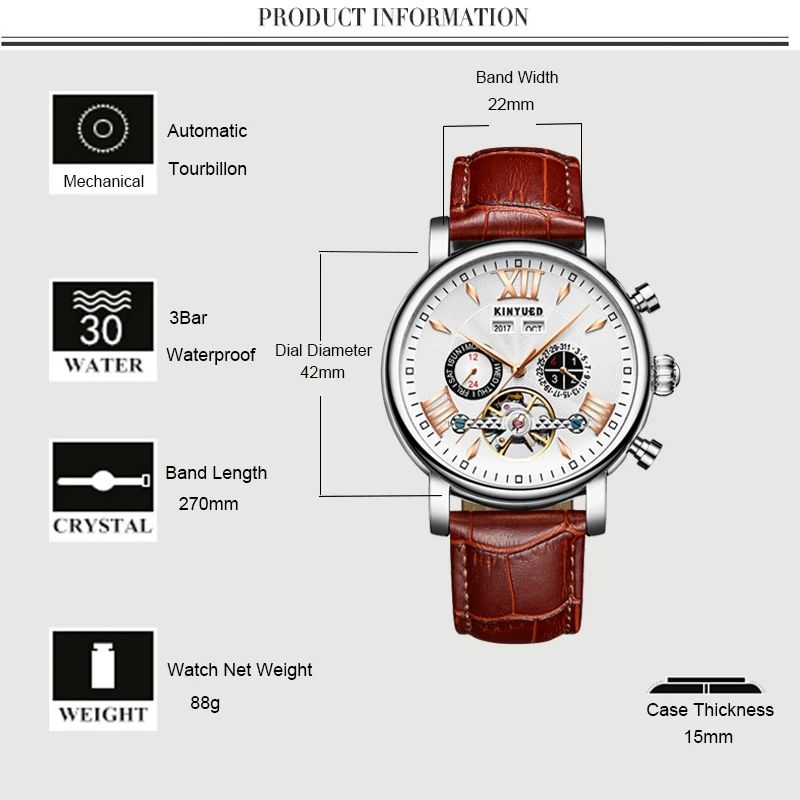 KINYUED Men Watch Automatic Skeleton Mechanical Watches Man Flying Tourbillon Self-Wind Clock Waterpoof Wristwwatch Reloj Hombre | Наручные