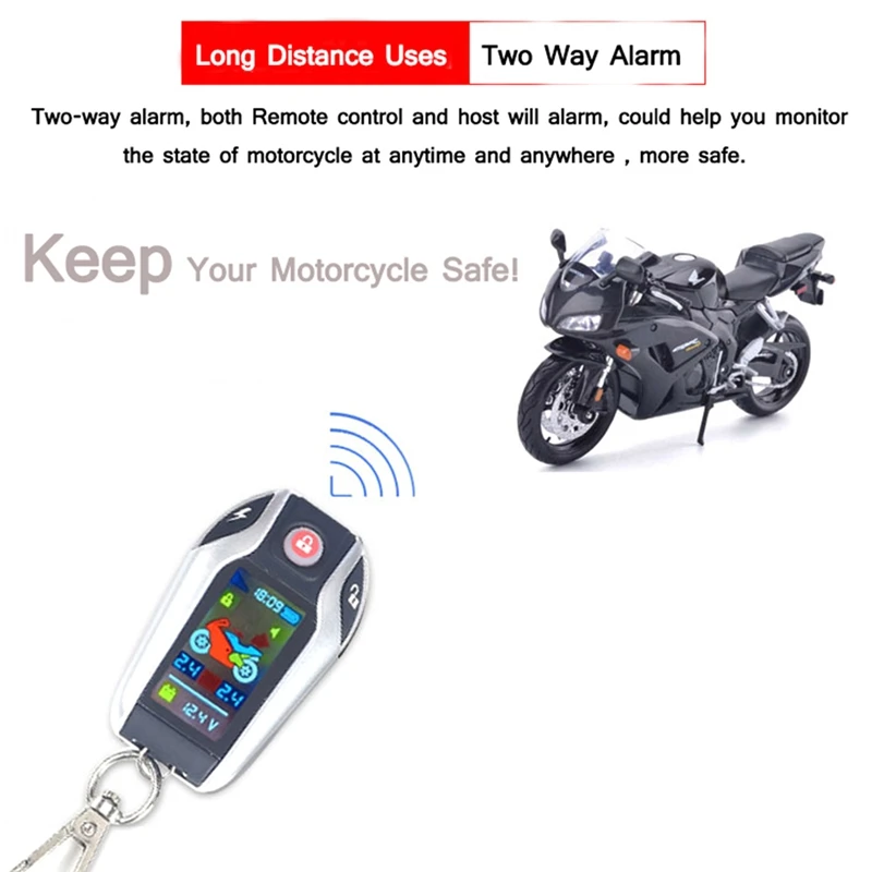 

Motorcycle Two-Way Alarm LCD Sn Anti-Theft Security System Support Accu Voltmeter Time Display Tire Pressure Monitor