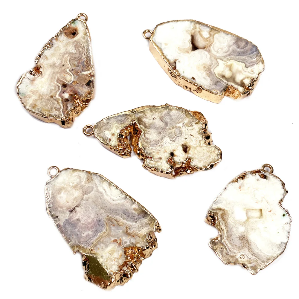 Подвеска из натурального камня агата позолота неправильной формы Подвески для