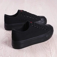 far step canvas shoes womens all black student shoes autumn with muffin thick bottoms to increase the work shoes women