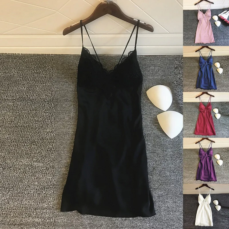 

Women Nightgowns Sexy Nightwear Lace Patchwork Camisola Lingerie Nighty Wedding Silk Dress Sleep Wear Nightdress Clothes