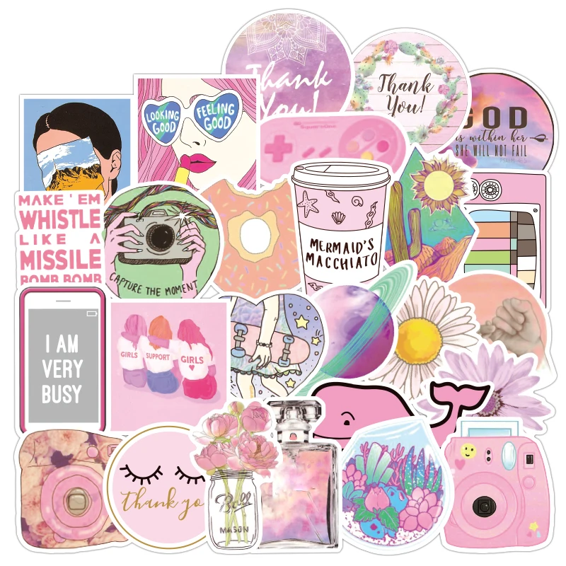 100 шт./упак. ПВХ водонепроницаемые розовые Веселые наклейки для девочек игрушки
