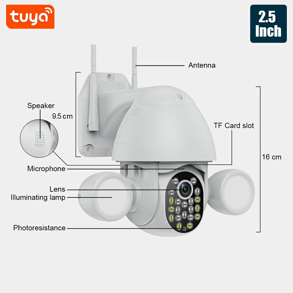 

Smart Lighting Camera Tuya Flood Light Humanoid Trigger PTZ Wifi IP AI Auto Tracking Audio 3MP Security CCTV Vedio Surveillance