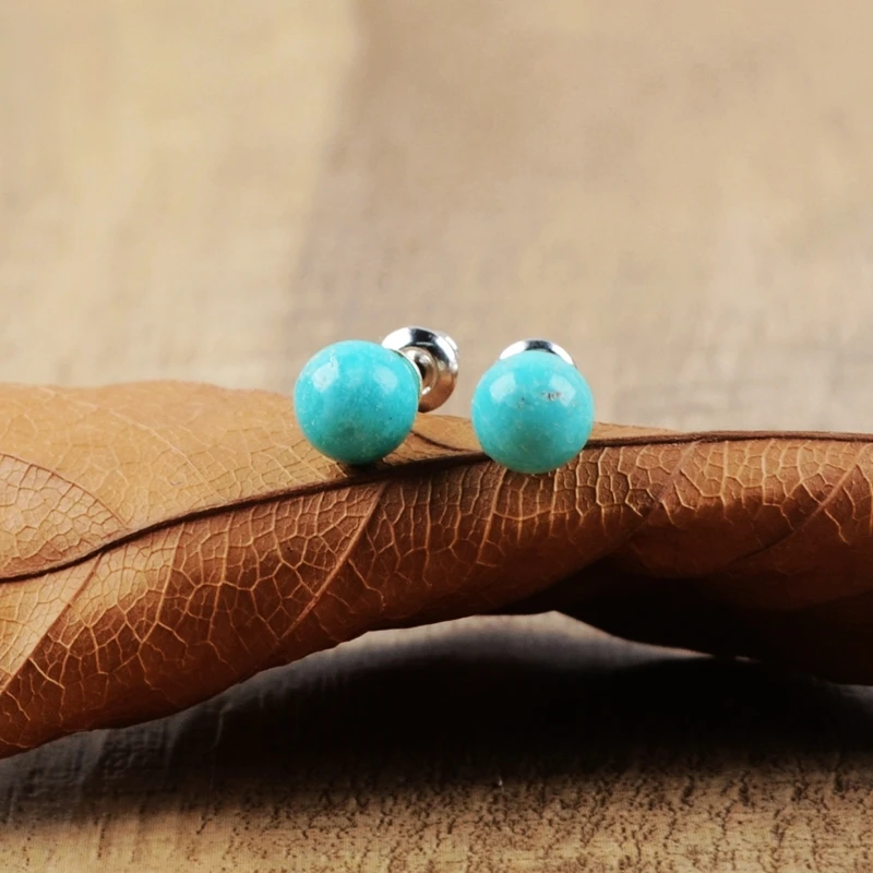 92 5 посеребренные 100% натуральная бирюза серьги-гвоздики с синим шариком хаулита