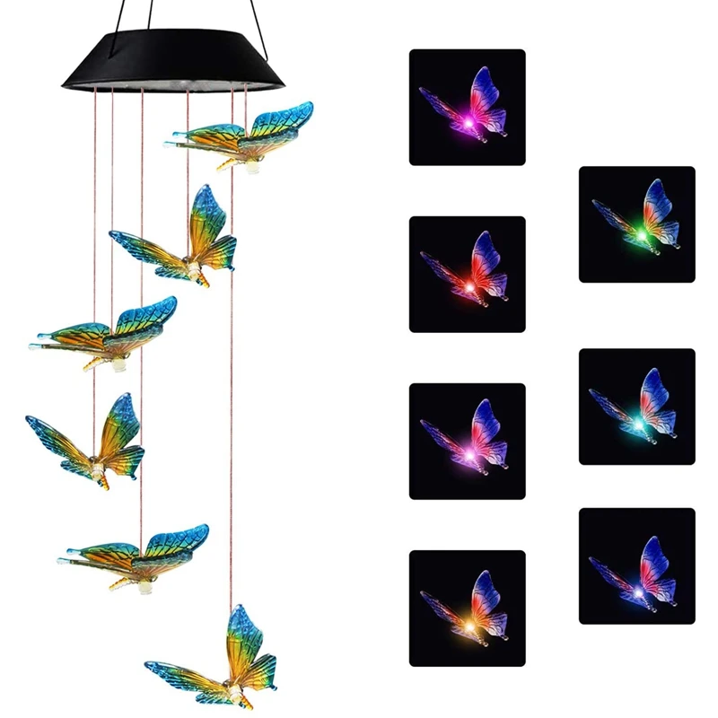 

Solar Butterfly Wind Chimes for Outside, Gifts for Mom Color-Changing Hanging Mobile Wind Chime Outdoor Waterproof LED