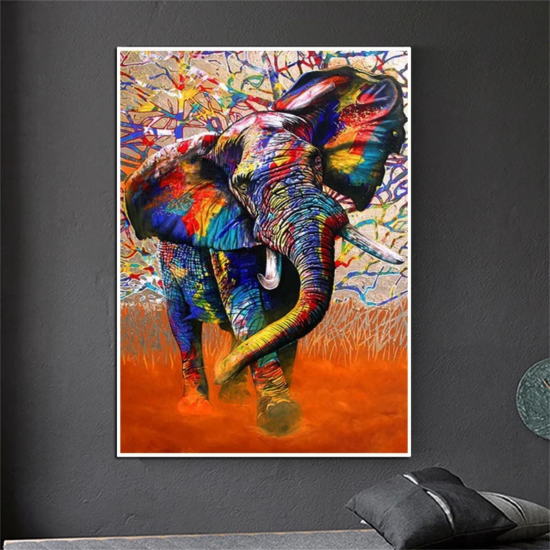 

Colorful African Elephant Lion Canvas Oil Painting Wild Animals Poster and Prints Modern Bedroom Home Decoration Pictures Mural