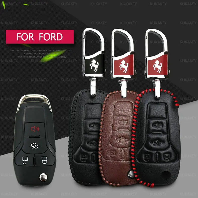Автомобильный кожаный чехол для ключей Ford Modeo MK4 Fiesta Fusion S Max Ranger Explorer KA Focus MK3 F150 Figo