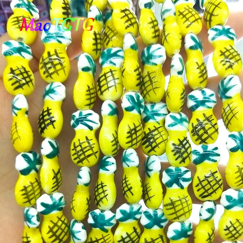 

Exquisite Hand-painted Pineapple Ceramic Beads For For Jewelry Making Necklace Bracelet 20x10mm Porcelain Beads Wholesale