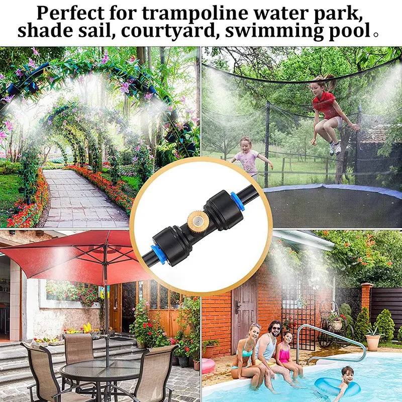 

15 Pieces Brass Misting Nozzles 1/4 Inch Slip Lock Mister Nozzles Thread Misting Nozzle Tees with 2 Pieces Plugs