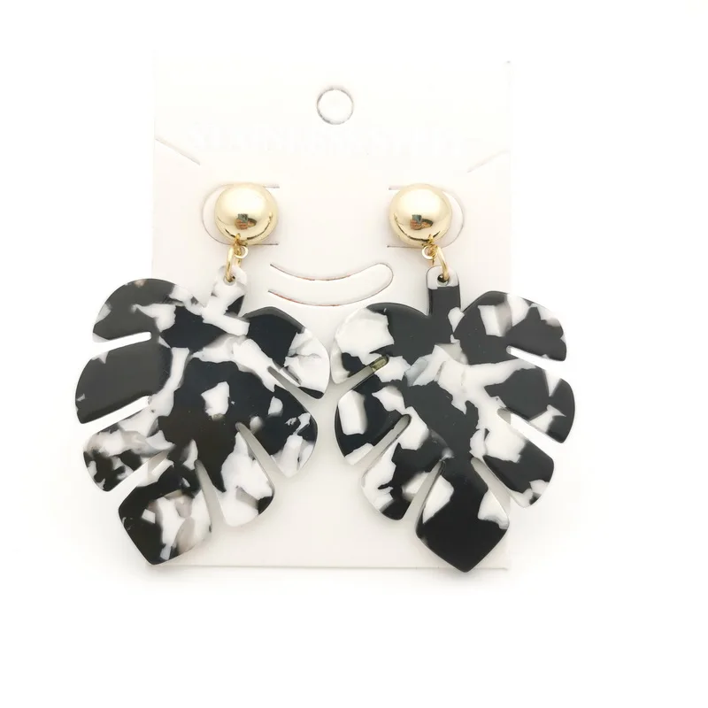 

black white gold Acrylic Earrings for women bohemian Leaves Acetate Big Drop Dangle Earing Geometric Earing Jewelry