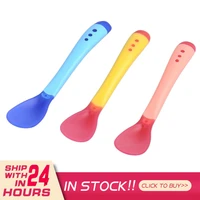 1pc baby soft silicone spoon candy color heat sensing temperature spoon children food baby solid feeding tools
