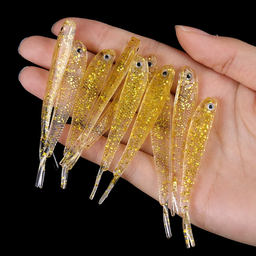 

10PCS 75mm Soft Lure Silicone Split-Tail Small Colorful Fish Artificial Soft Bait Fish Wobblers Bass Carp Flying Fishing Lures