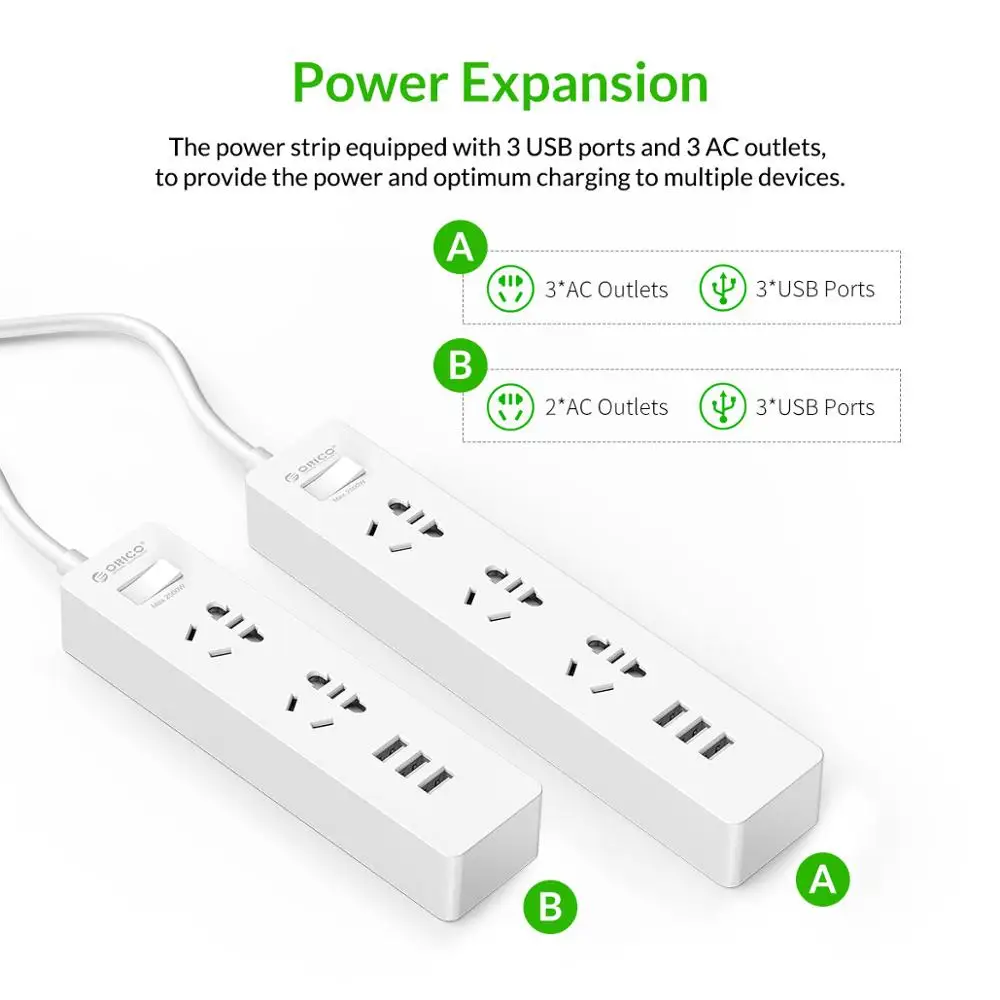 Удлинитель Orico с 3USB портами и европейской вилкой удлинитель 1 5 м вилка для