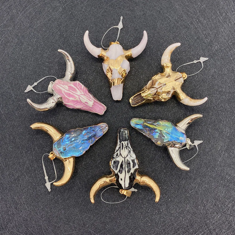 

1pcs Natural Stone Acrylic Pendant Bull Head Colorful DIY Necklace Accessories Jewelry Creation Charm Designer Crafts Making
