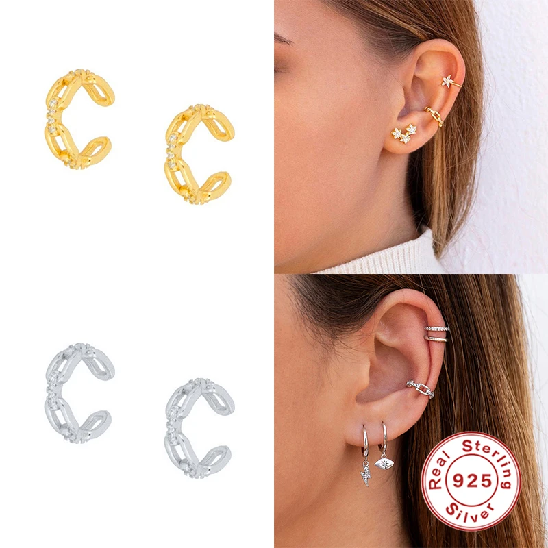 

AIDE Earrings For Women Chain Diamond 925 Sterling Silver Earrings Dangle Piercing Oreille Ear Cuffs Pendientes #12.3