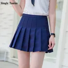 Плиссированная юбка для девочек, летняя уличная одежда, трапециевидная теннисная юбка в стиле преппи, корейские однотонные мини-юбки, женские темно-синие женские юбки