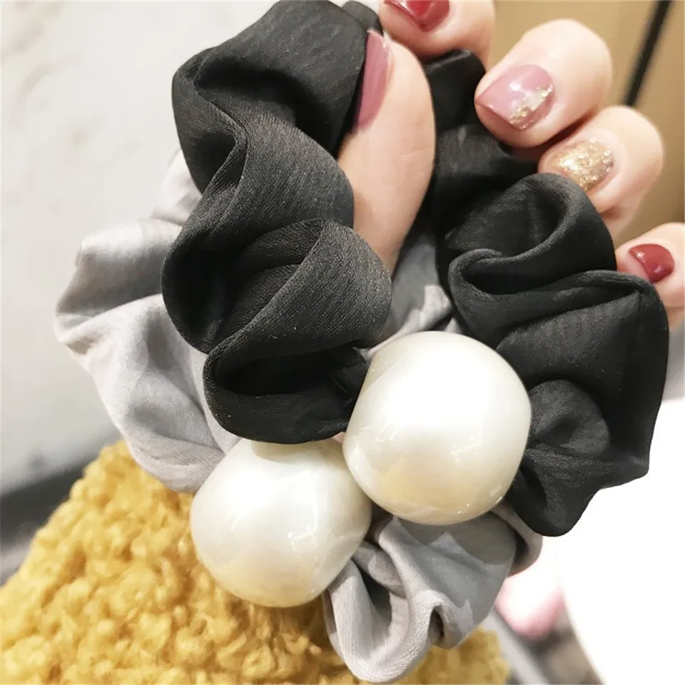 Женские Простые Однотонные резинки для волос ручной работы с жемчугом девочек