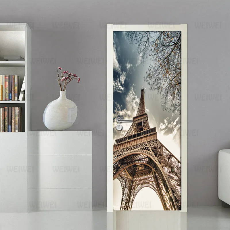 3D Париж башня дверь наклейка креативный DIY домашний Декор наклейки самоклеющиеся