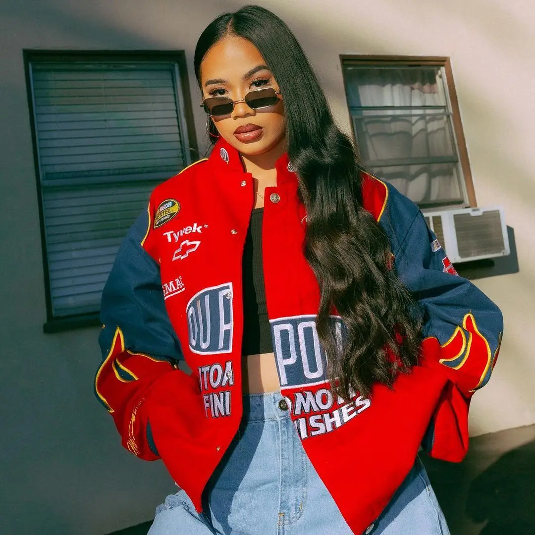 Женская зимняя куртка-гоночная куртка Y2K с принтом куртка-бомбер на молнии