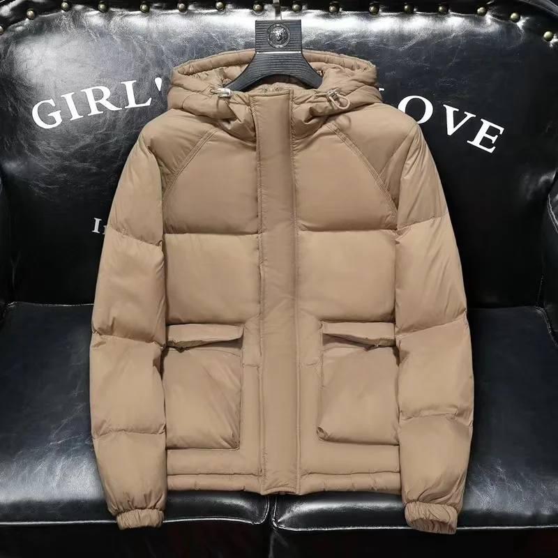 2021 winter new casual white duck down high-end fashion slim bread jacket men's hooded down jacket