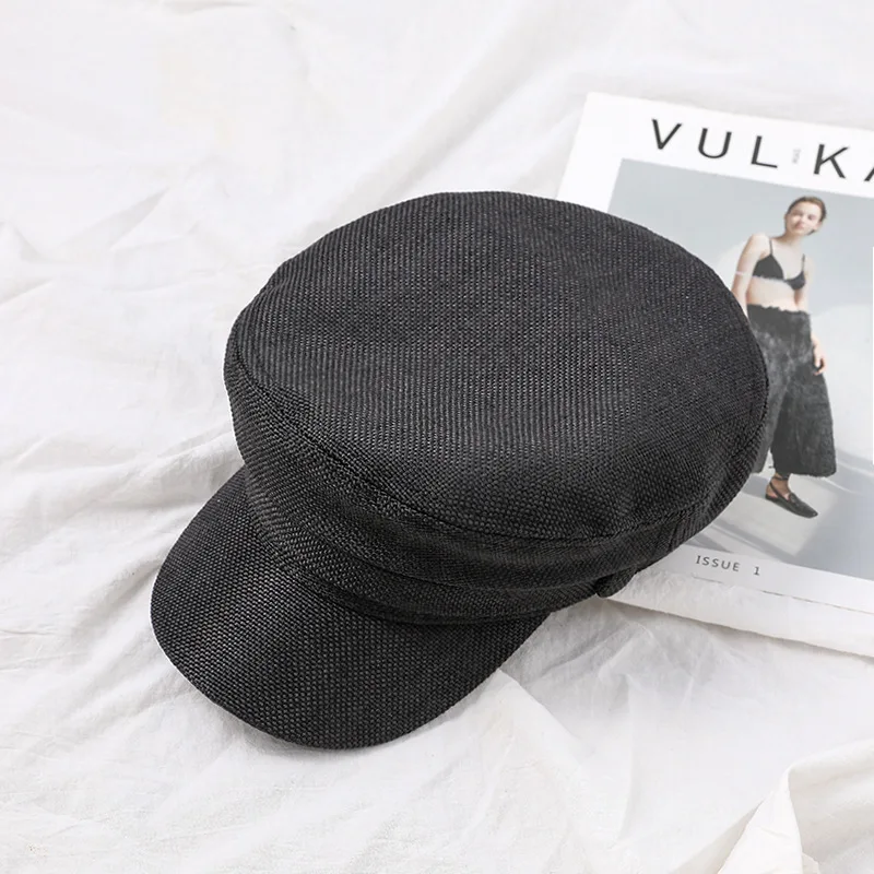 Black Корейский модный берет шапка женская Осень Лето Защита от солнца с солнцезащитным козырьком дикая дышащая хлопковая черная темно-синяя кепка - Цвет: Black