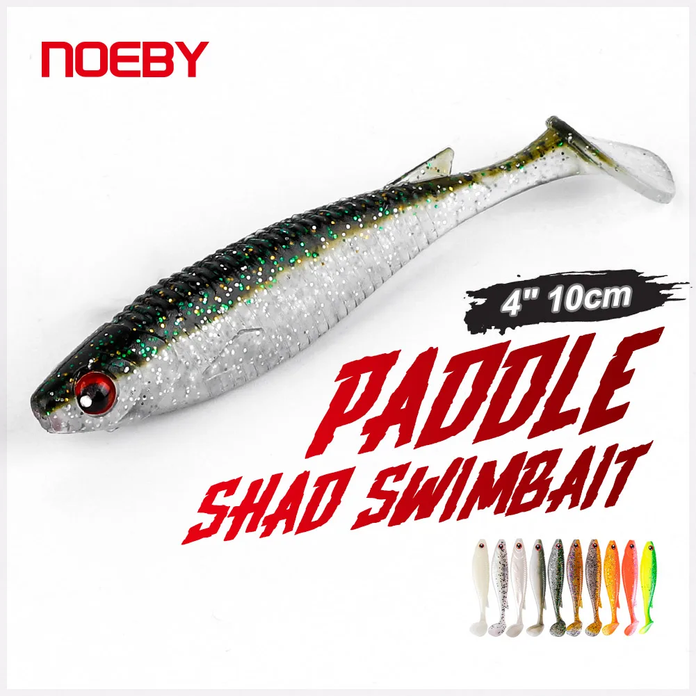 Noeby 4 шт. мягкие приманки ПВХ весло хвост Шад 100mm 8g воблер свимбейт Lead Jig червь 3D