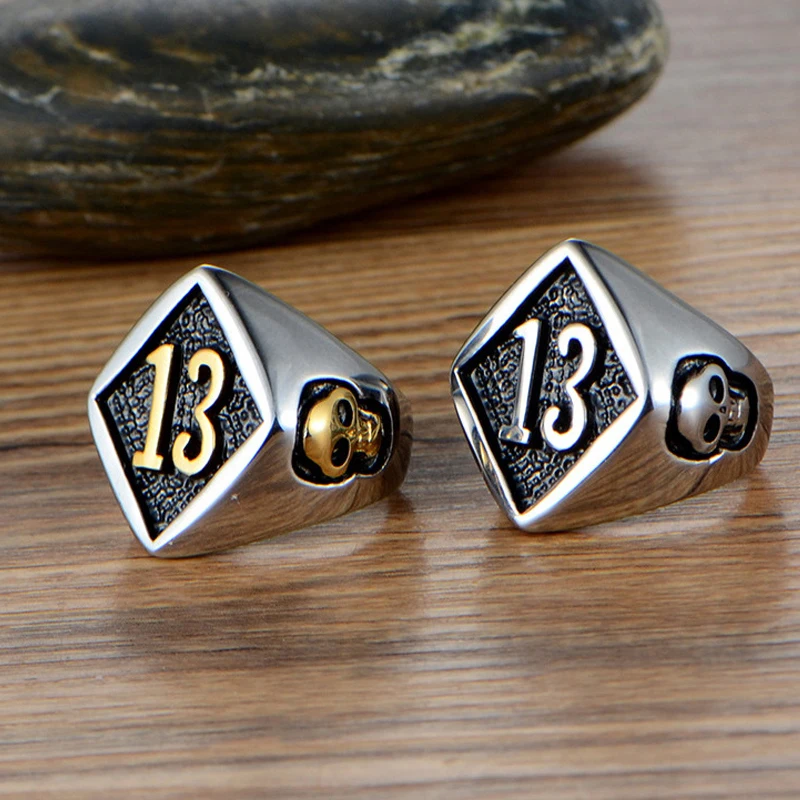 Прохладный Lucky 13 кольцо из нержавеющей стали в виде черепа для мужчин женщин