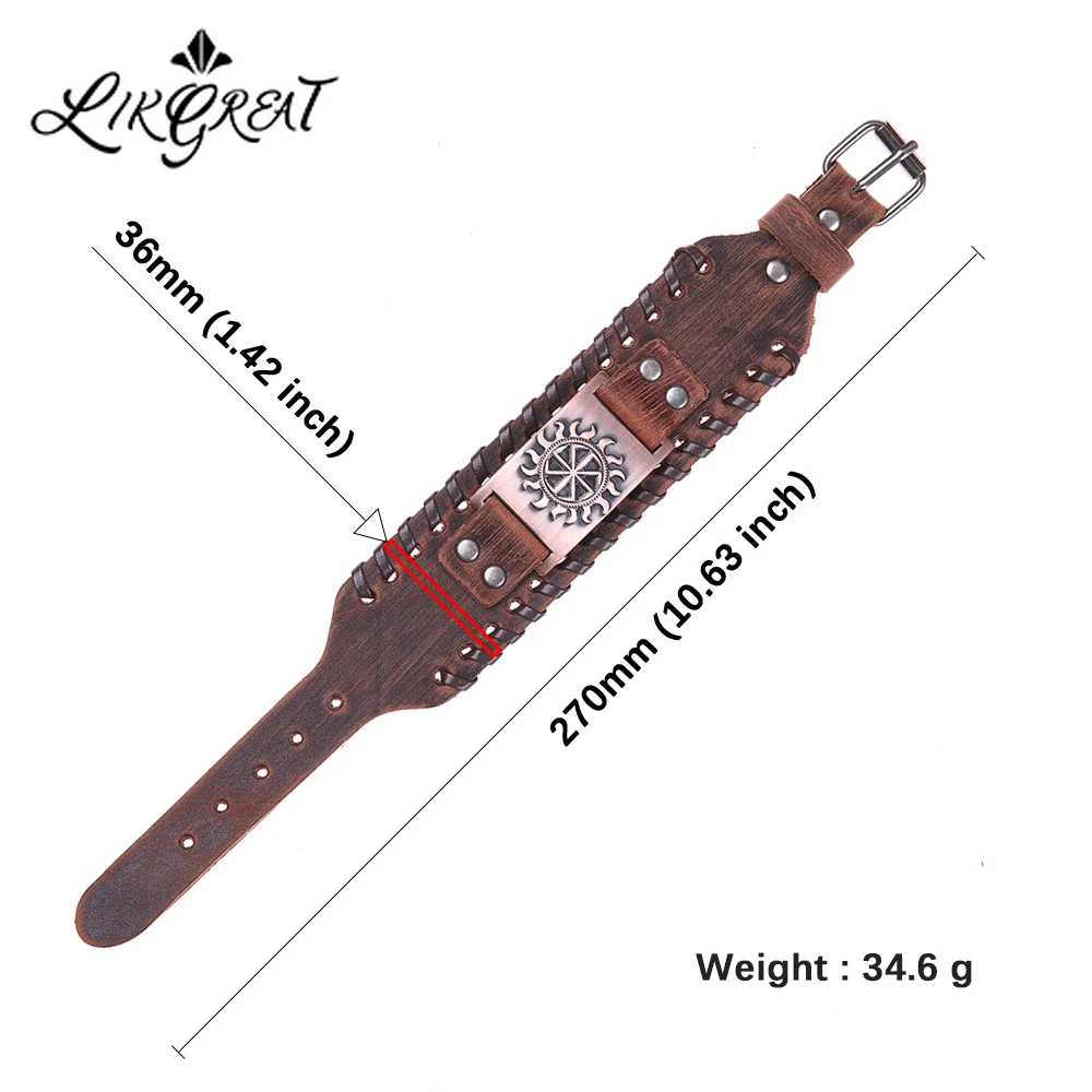 Широкий Кожаный Браслет манжета LIKGREAT готический славянский Шарм браслет Sigil of