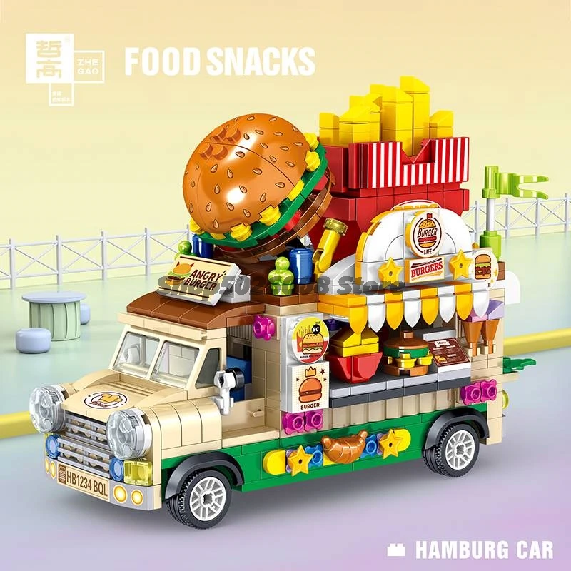 Fruit Dessert Burger Sushi Gourmet Building Block Car Hot Pot Seaside Barbecue Street View MOC Puzzle Children Toy Creative Gift | Игрушки и