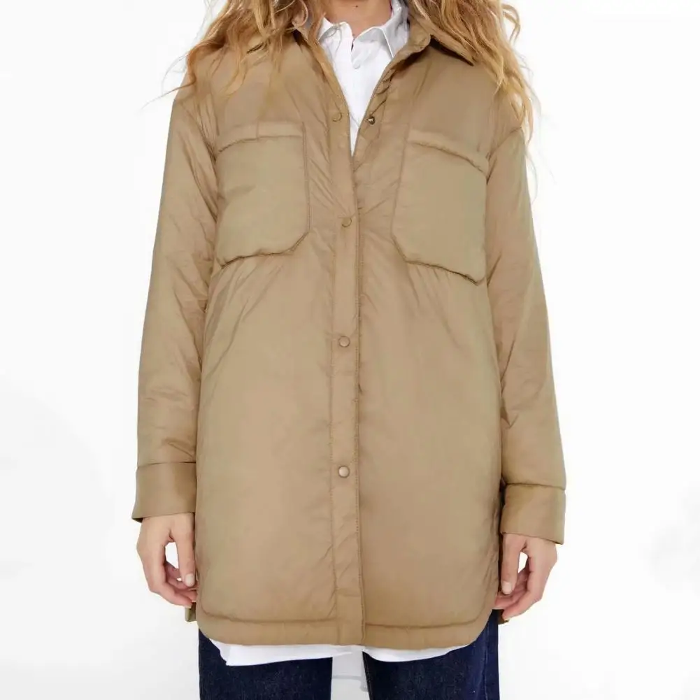 Solid Color Women Coat Turn-Down Collar Women Buttons Closure Big Pockets Shirt Jacket Outerwear Women's Coat Winter/Autumn 2021