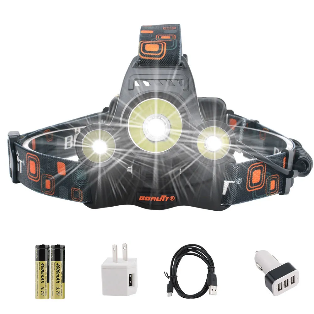 C BORUiT XM-L2 R5 светодиодный налобный фонарь 18650 Батарея USB Зарядное устройство фар 4-режиме Водонепроницаемый налобный фонарь для кемпинга, охоты, фонарик - Испускаемый цвет: C