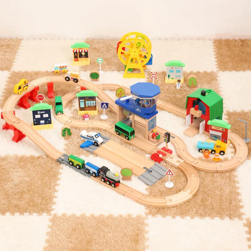 

Wooden scene track suit airport Ferris wheel train track scene toy compatible with wooden magnetic small train
